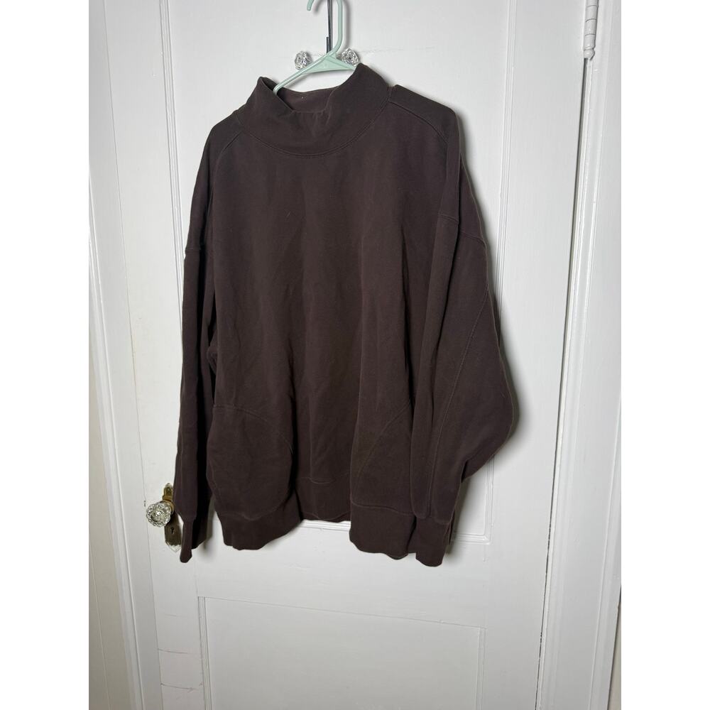 Aerie Offline Cloud Oversized Mock Neck Sweatshirt Dark Brown Size XL - Picture 2 of 6